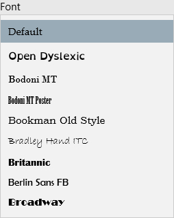 A list of available fonts.