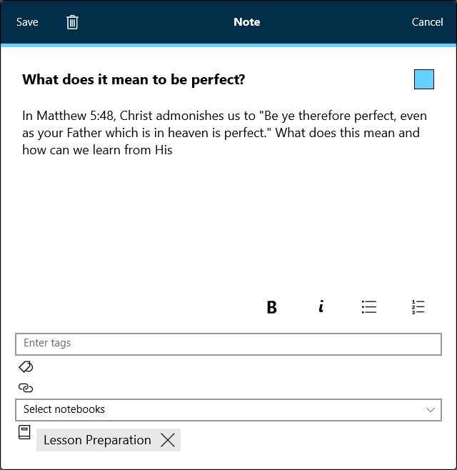 A note with a title and text.